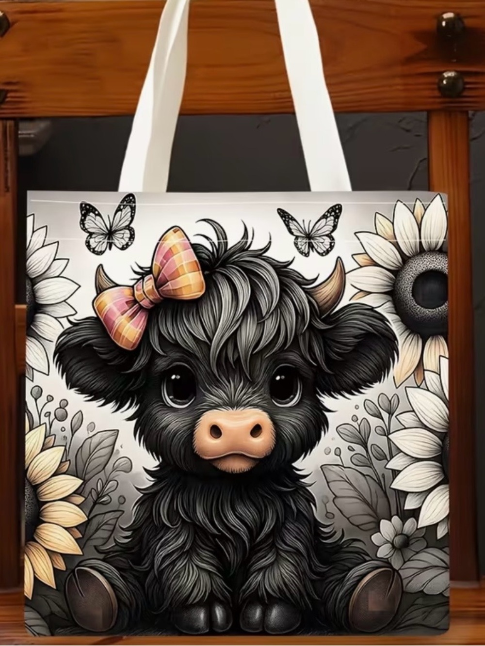 Black Highland Calf Decorative Tote Bag